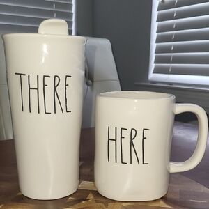 Rae Dunn Cream Cup Set " HERE" , "THERE".